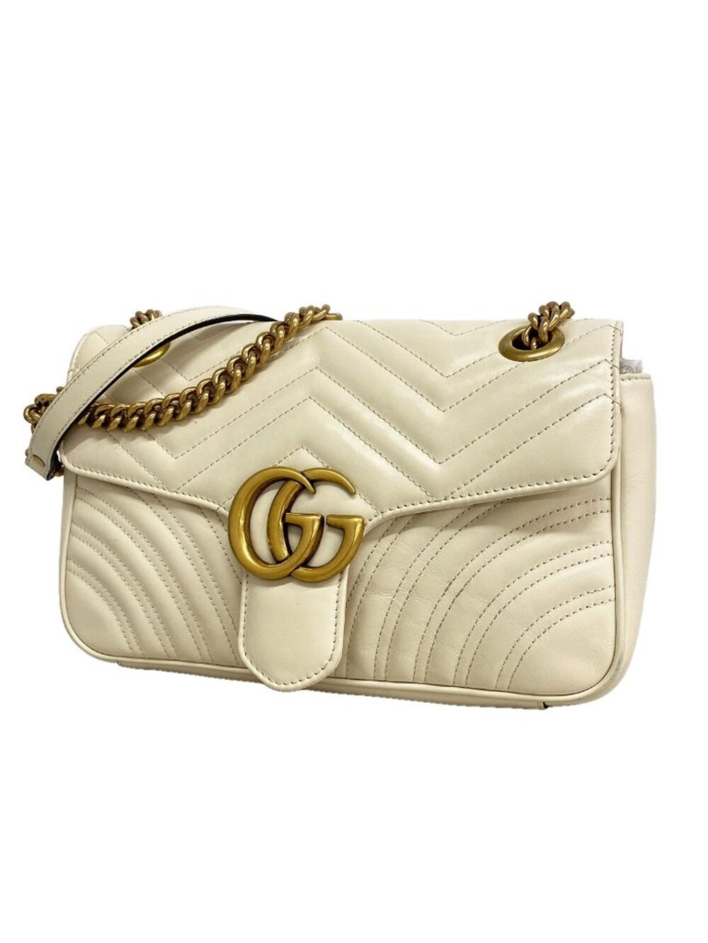 Gucci Shoulder Bag GG Marmont Leather Ivory Gold